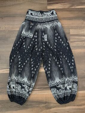 Rising International Women's Elephant Print Cotton Pouch Baggy Boho Pants Sz. M